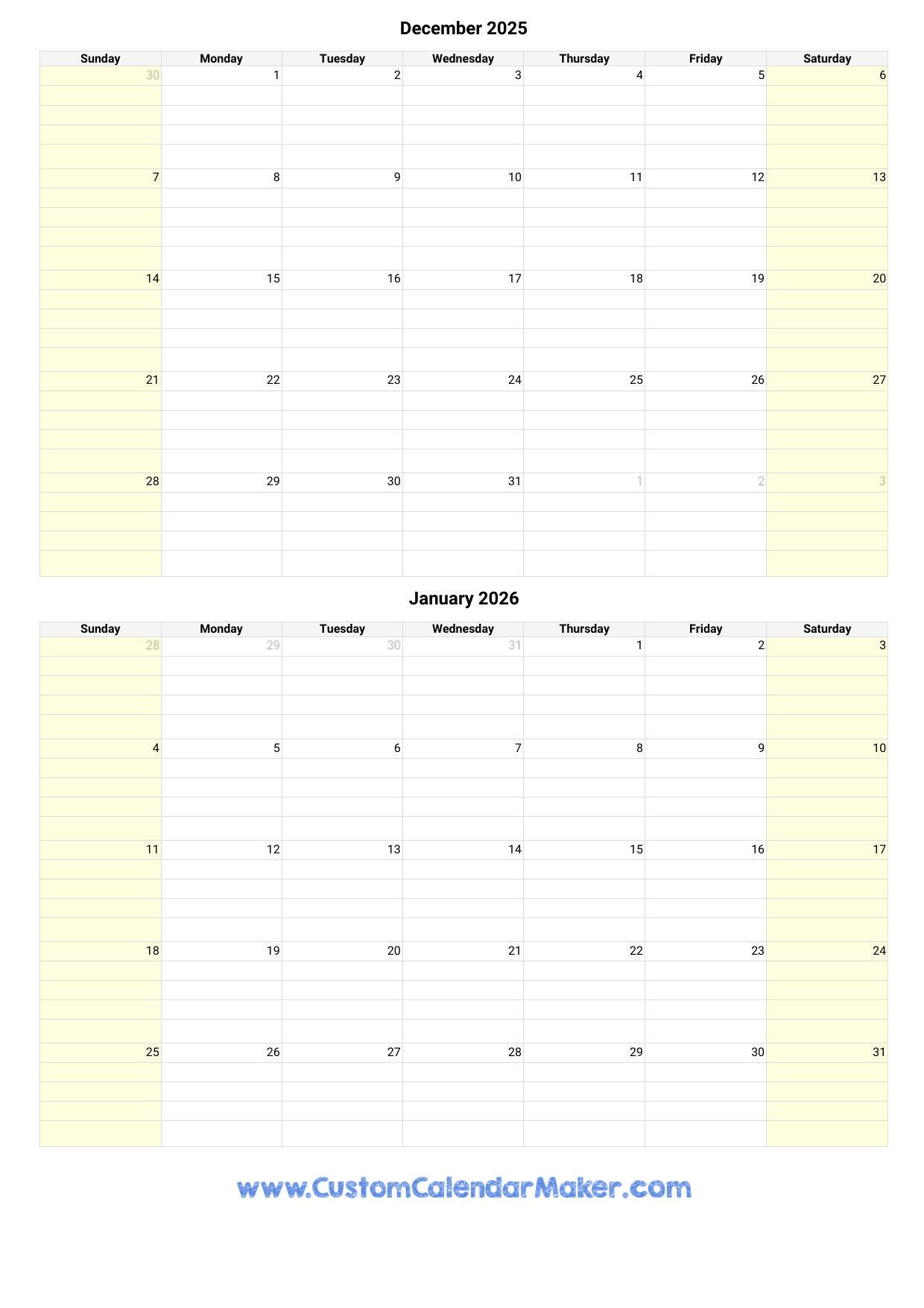 Free Blank Calendar For Dec 2025