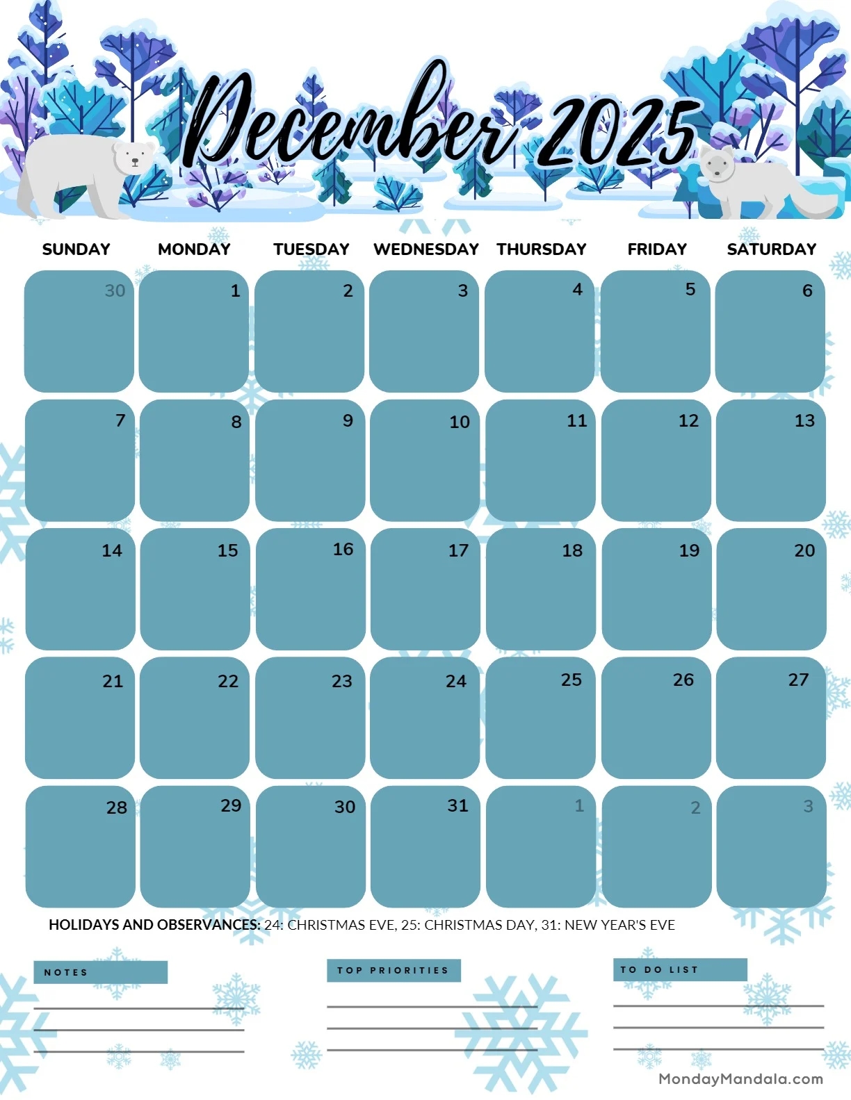 Blank December 2025 Calendar Template
