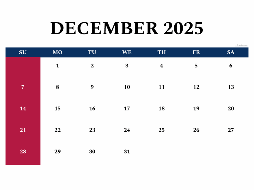 December 2025 Calendar Free Printable PDF XLS And PNG