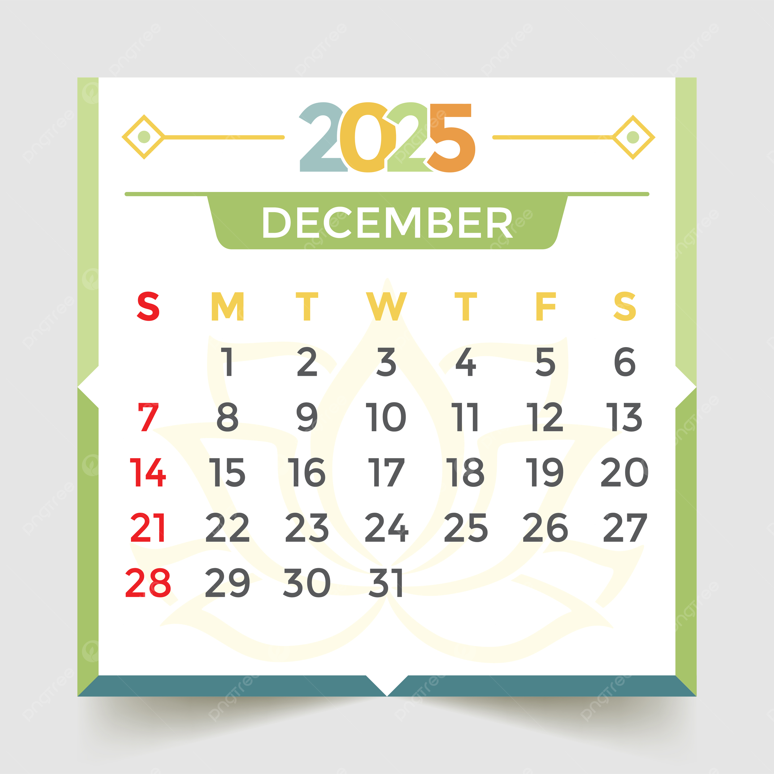 December 2025 Calendar Green Vector Template Download On Pngtree