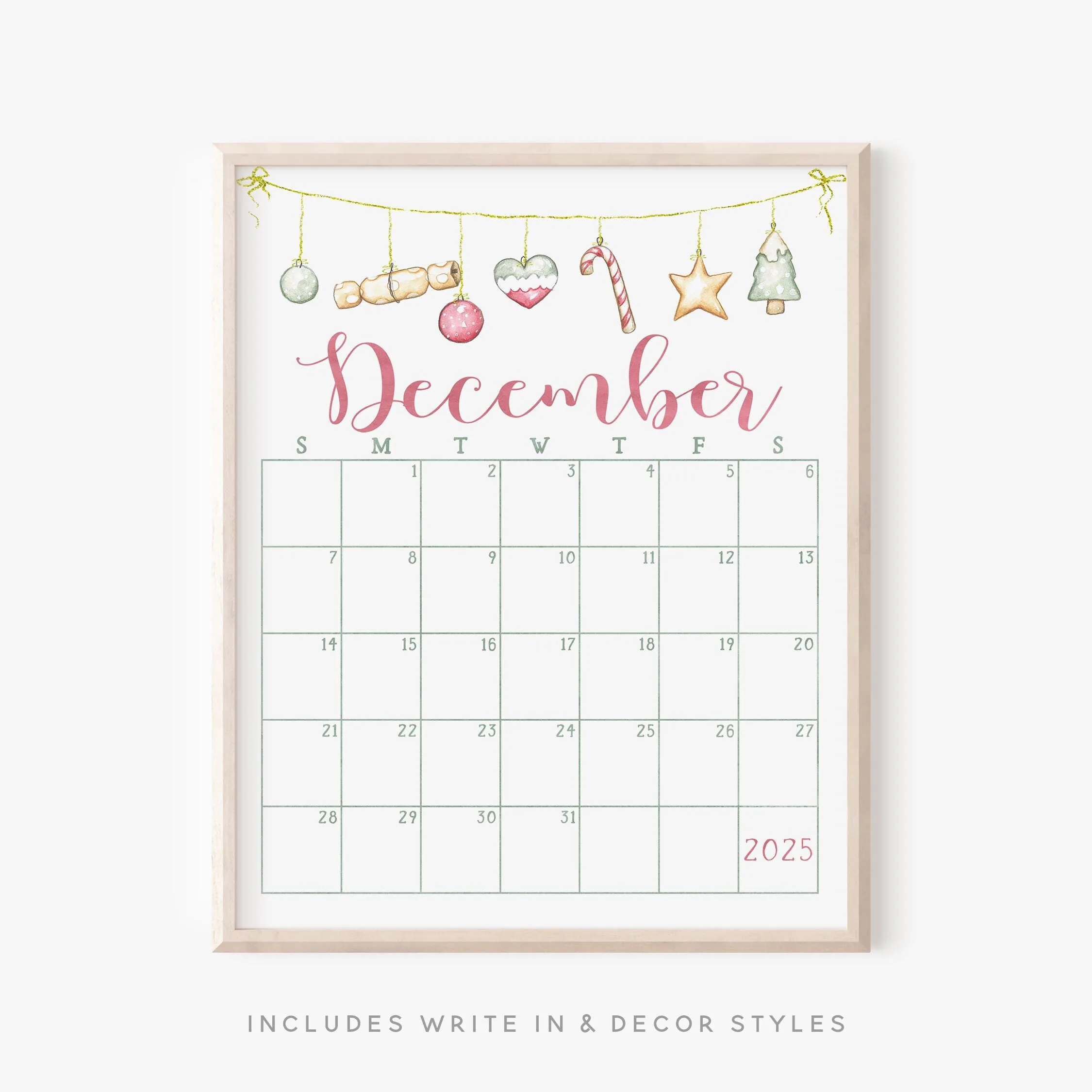 December 2025 Calendar Printable Cute Christmas Monthly Planner Holiday Office Decor Festive Fridge Calendar Seasonal Appointment Keeper Etsy