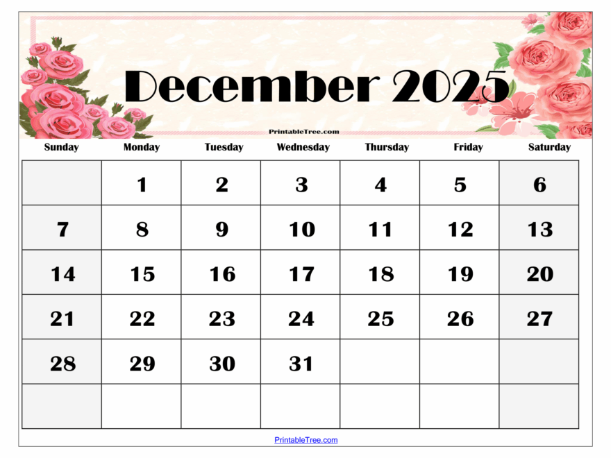December 2025 Calendar Printable PDF Template With Holidays