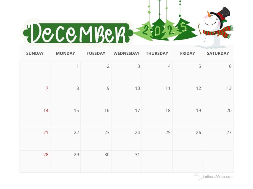 December 2025 Calendar Printables EntheosWeb