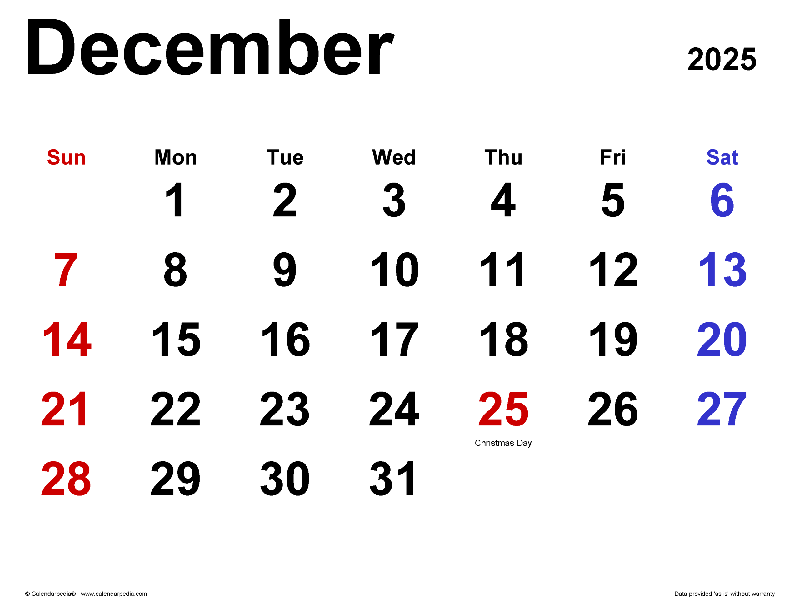 December 2025 Calendar Templates For PDF Excel And Word December 2025 Calendar Templates For PDF Excel And Word