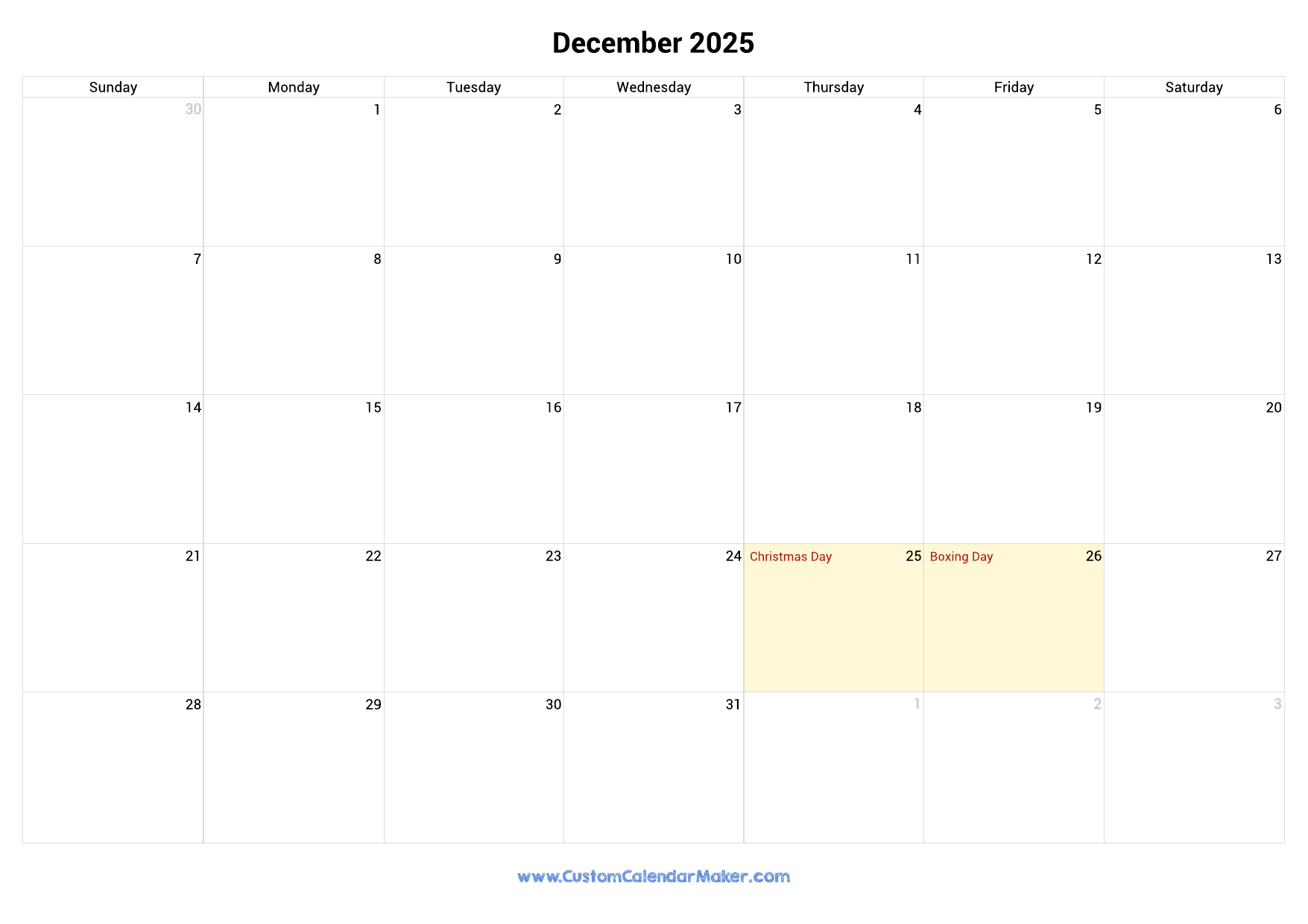 December 2025 Calendar With Holidays Printable Alphabet Charts