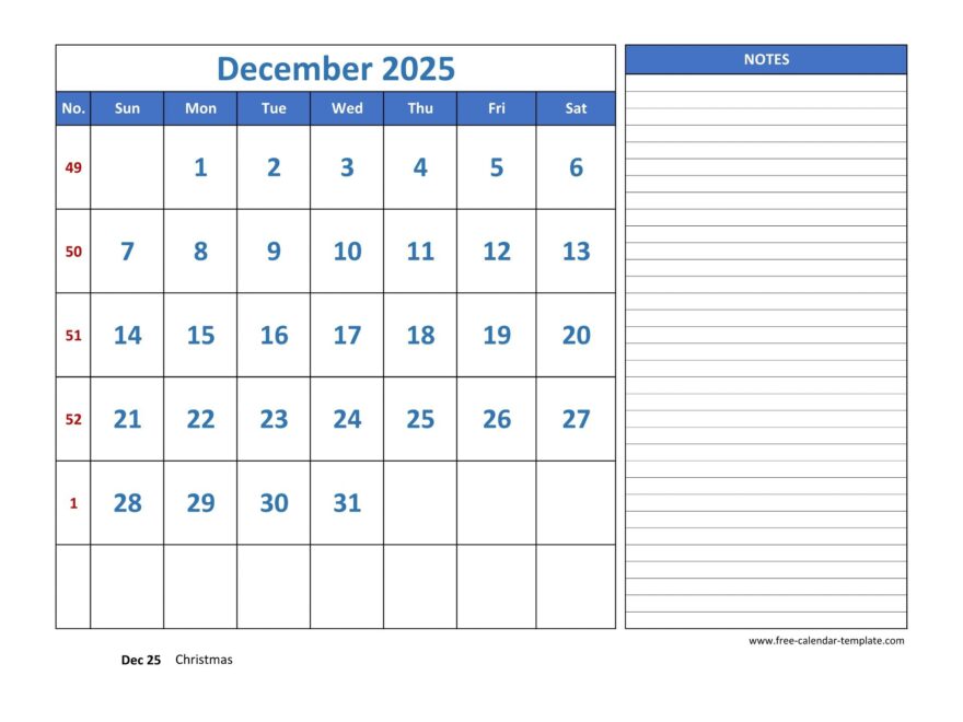 December 2025 Free Calendar Tempplate Free calendar template