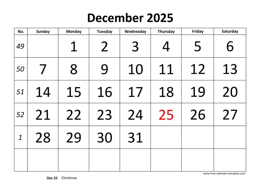 December 2025 Free Calendar Tempplate Free calendar template