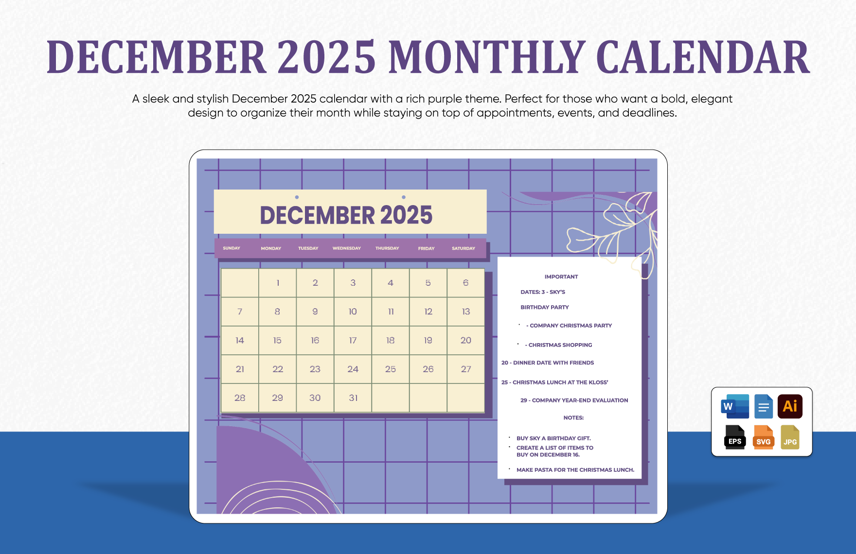 Blank Month Calendar December 2025