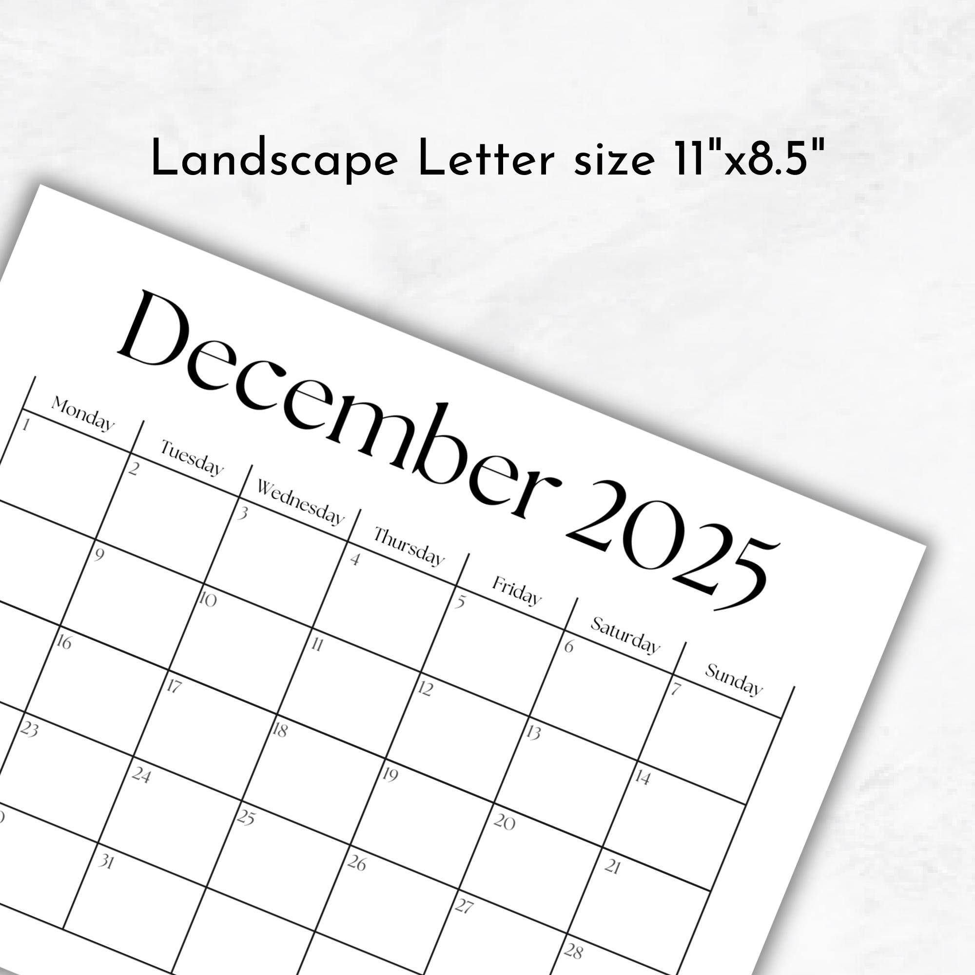 December 2025 Monthly Calendar Printable Dated December 2025 Calendar Page Blank Monthly Calendar 2025 Printable Monday Start Etsy