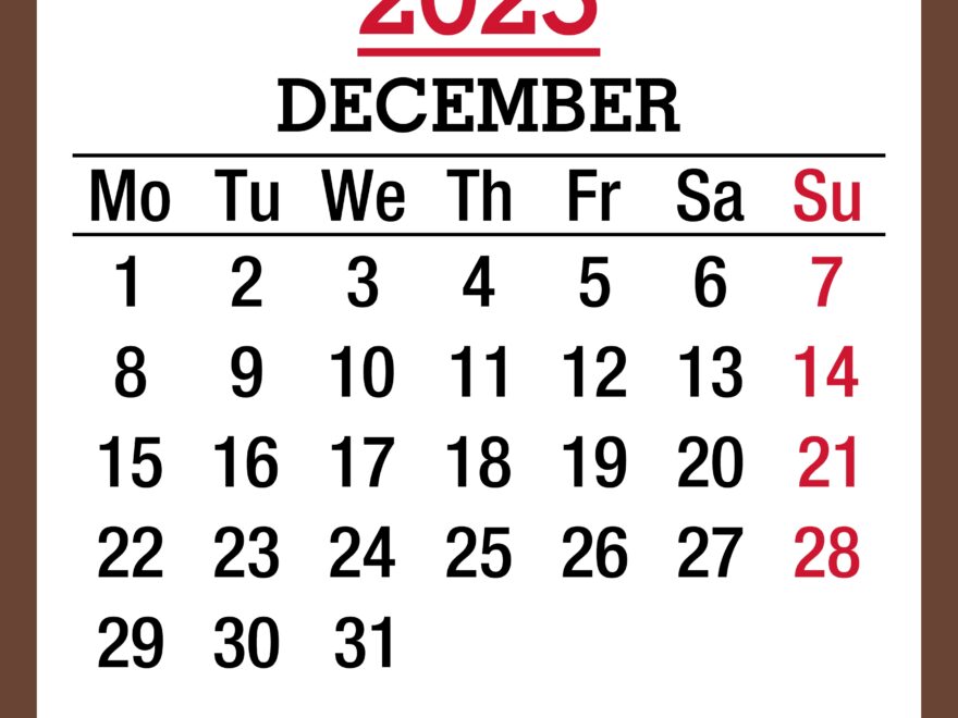 December 2025 Monthly Calendar Printable Free Brown Monday Start PashaCoffee