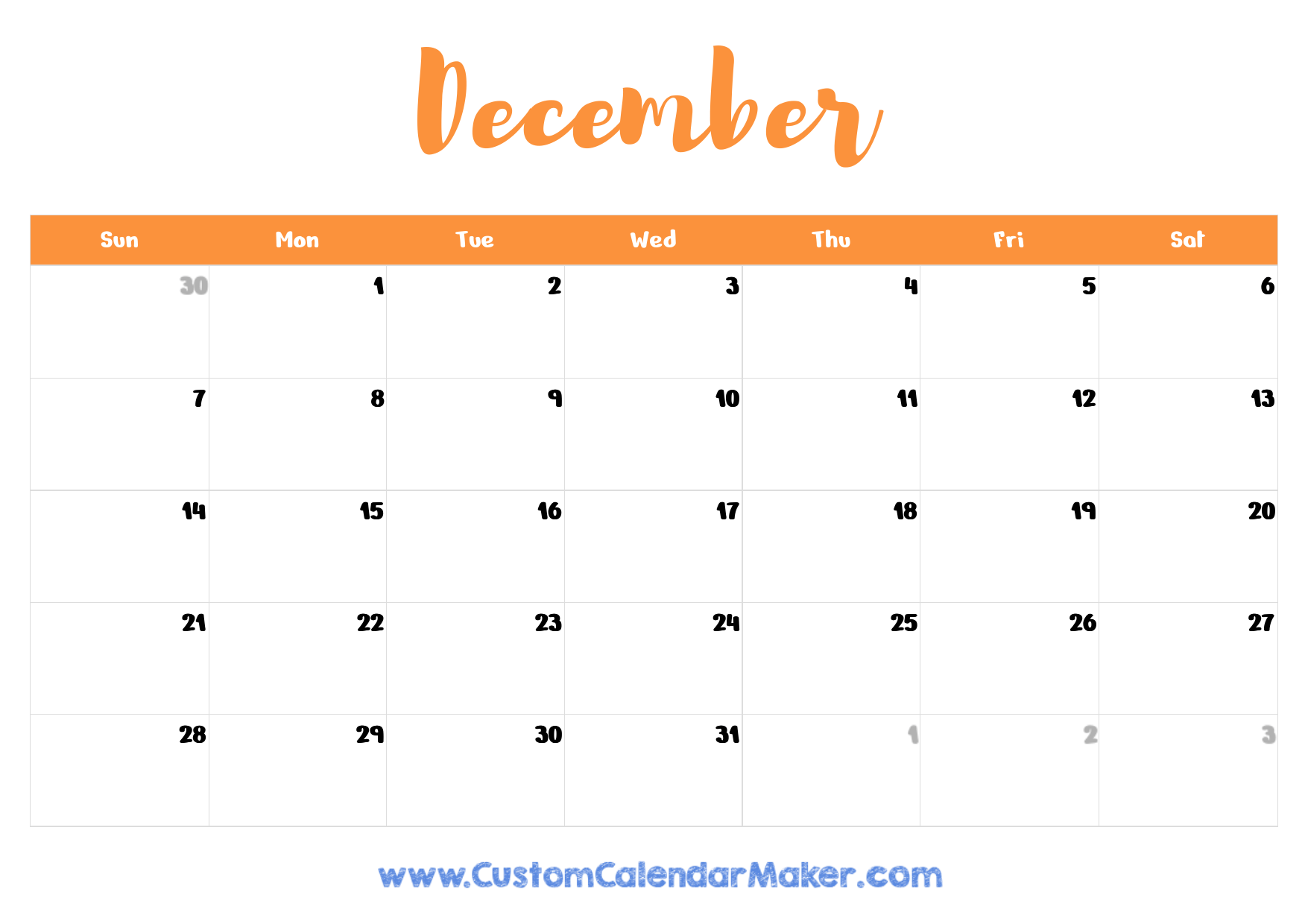 December 2025 Printable Calendar 23 Free Templates PDF Custom Calendar Maker