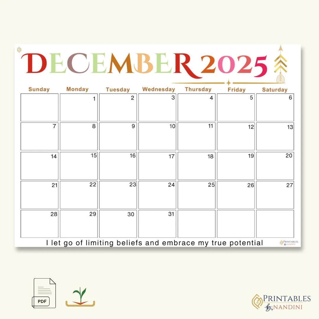 December 2025 Printable Calendar A4 PDF With Motivational Quotes Sigils Sunday Start Landscape Planner Instant Download Etsy