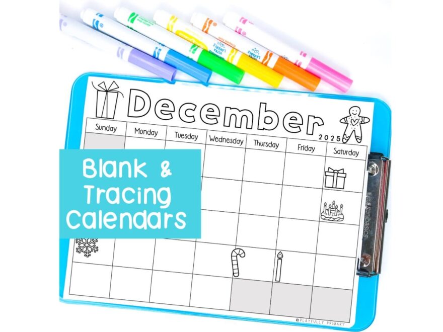 December Calendar 2025 Printable Calendar Tracing Worksheets Calendar Traceable Kindergarten Blank Calendar Template December 2025 Etsy