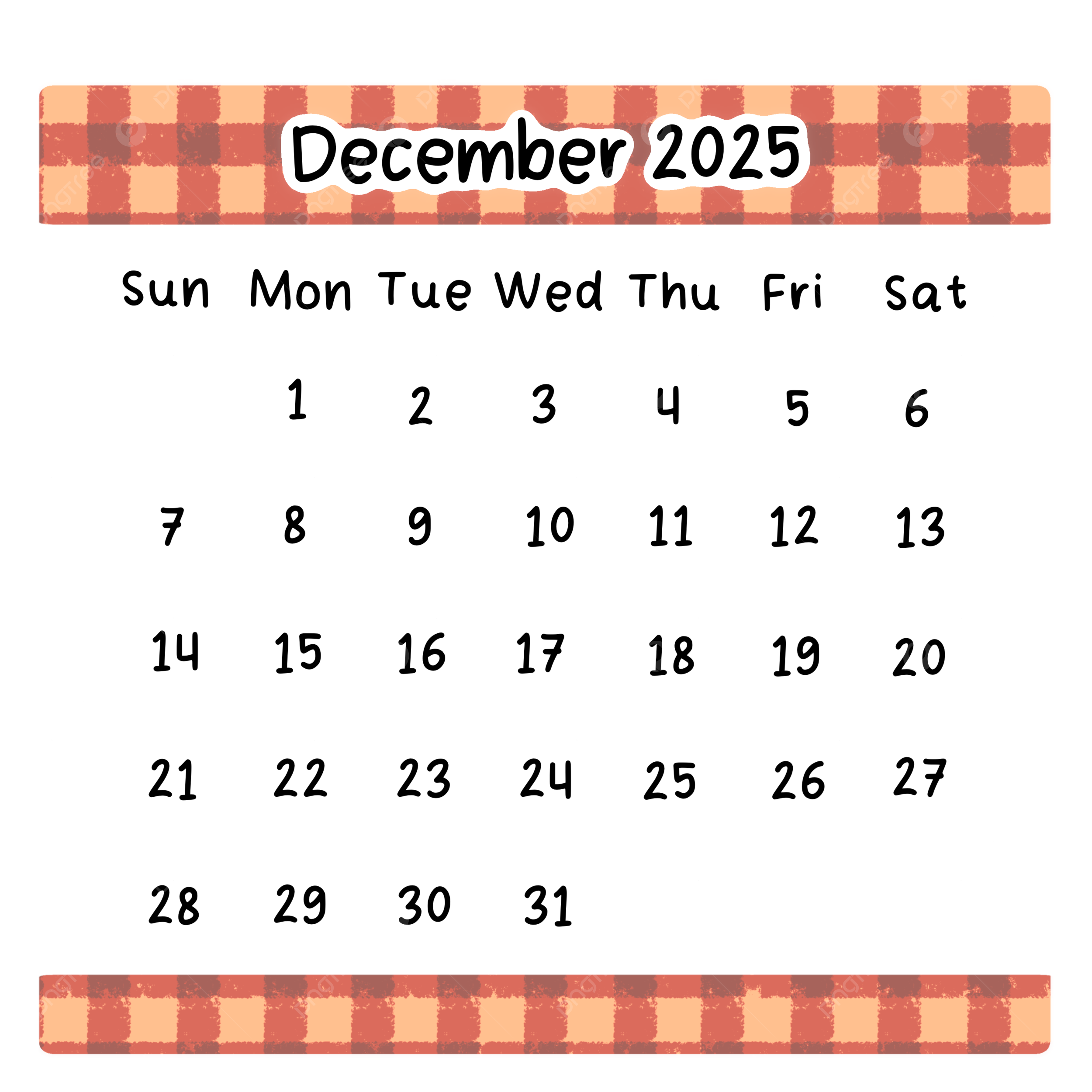 Blank Decdember 2025 Calendar