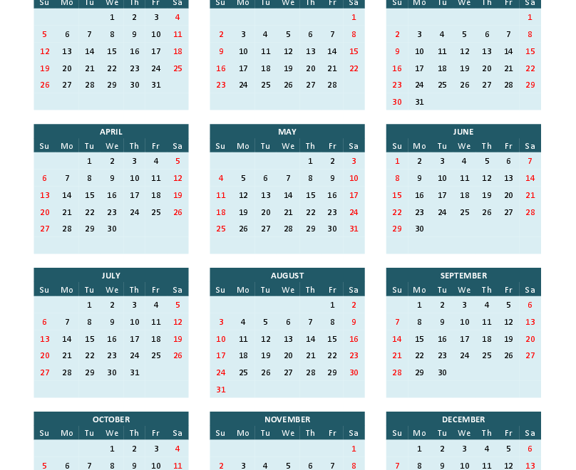 Download 2025 Calendar Printable Word Pdf PDF Version