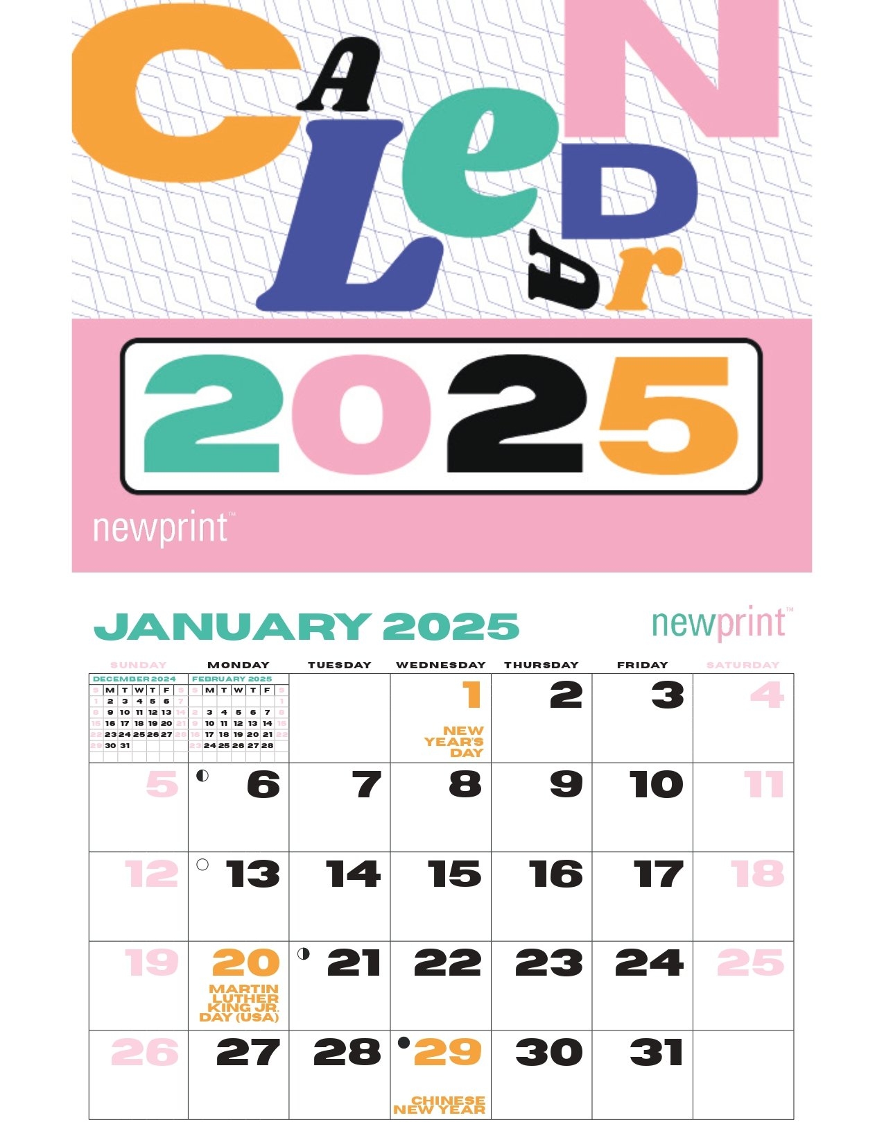 Download 2025 Free Wall Calendar Template Typography Inspired NEWPRINT