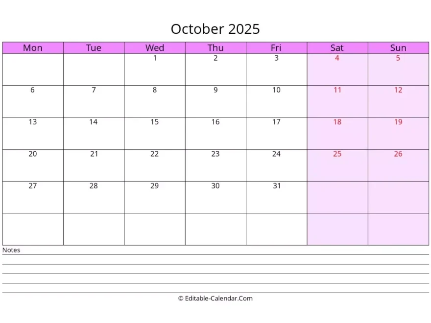 Download October 2025 Printable Calendar With Previous And Next Month Monday Start