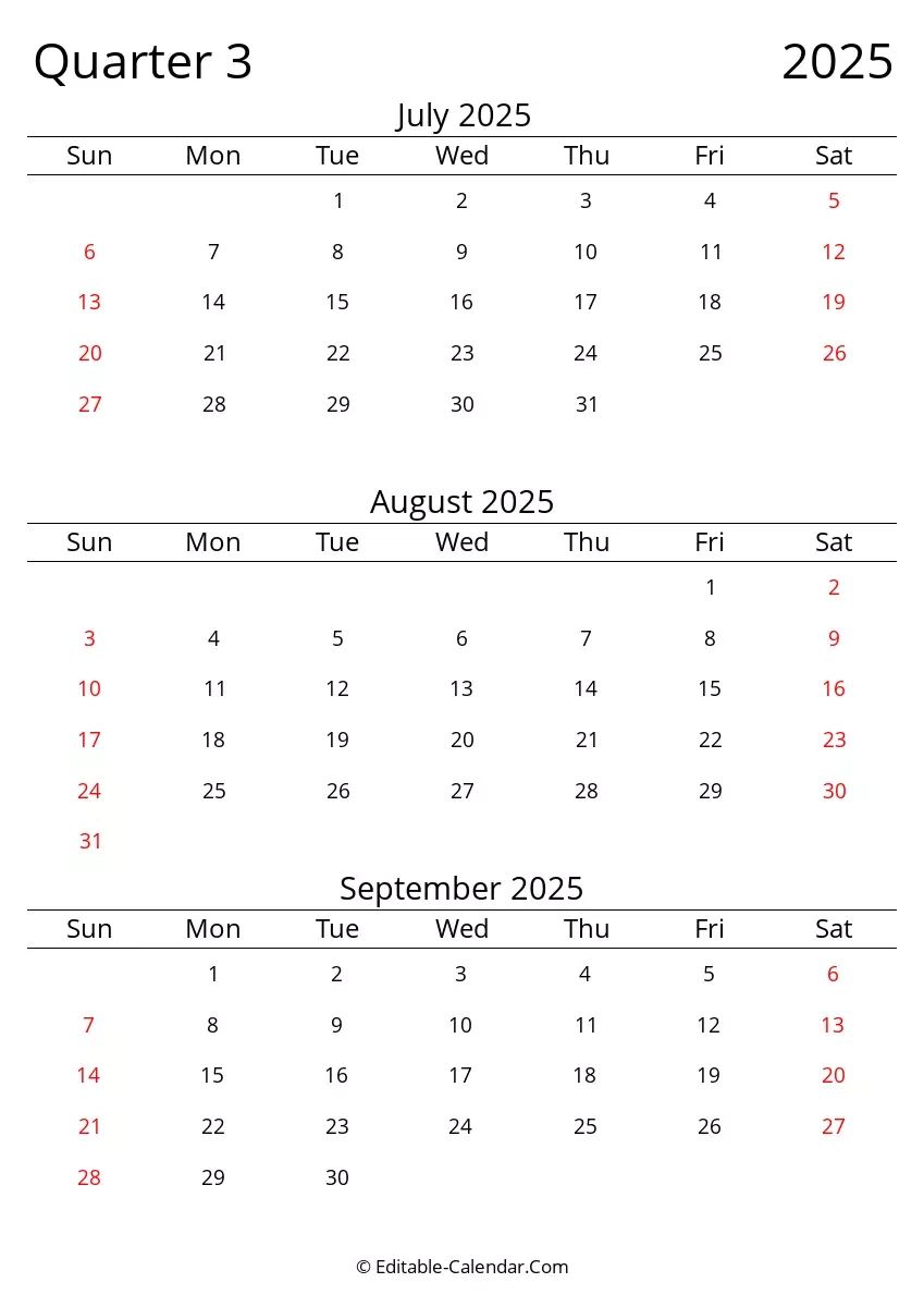 3 Month Blank Calendar 2025