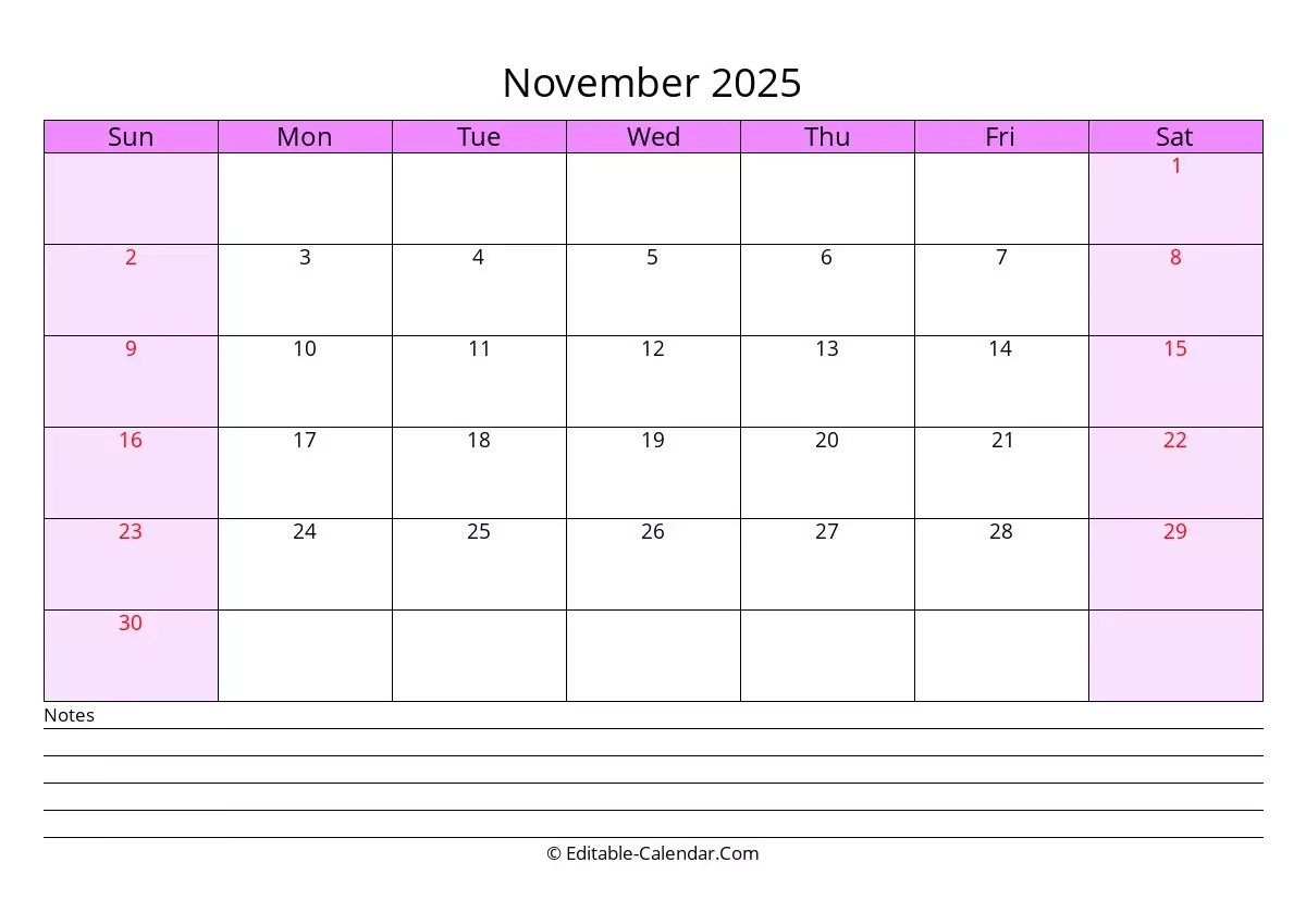 Blank Calendar Template Nov 2025