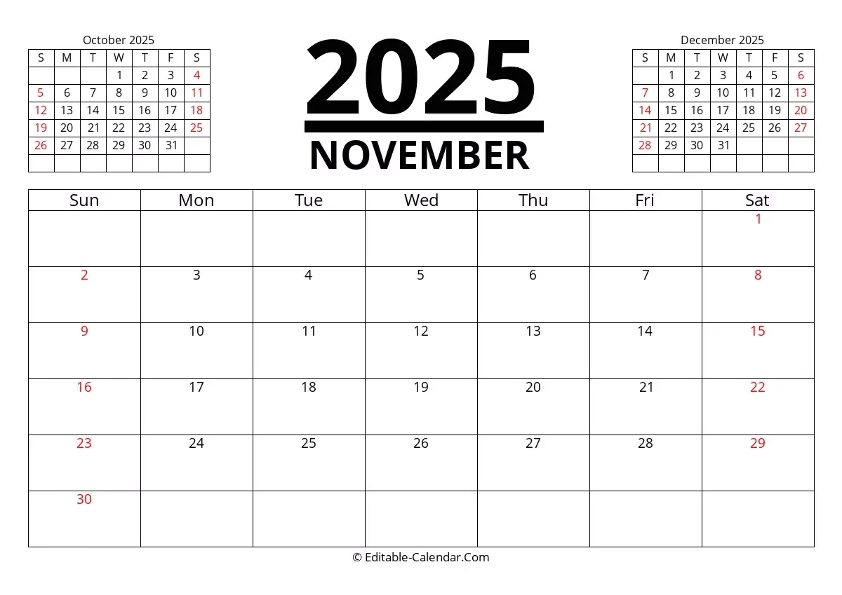 Free Blank Calendar Template November 2025