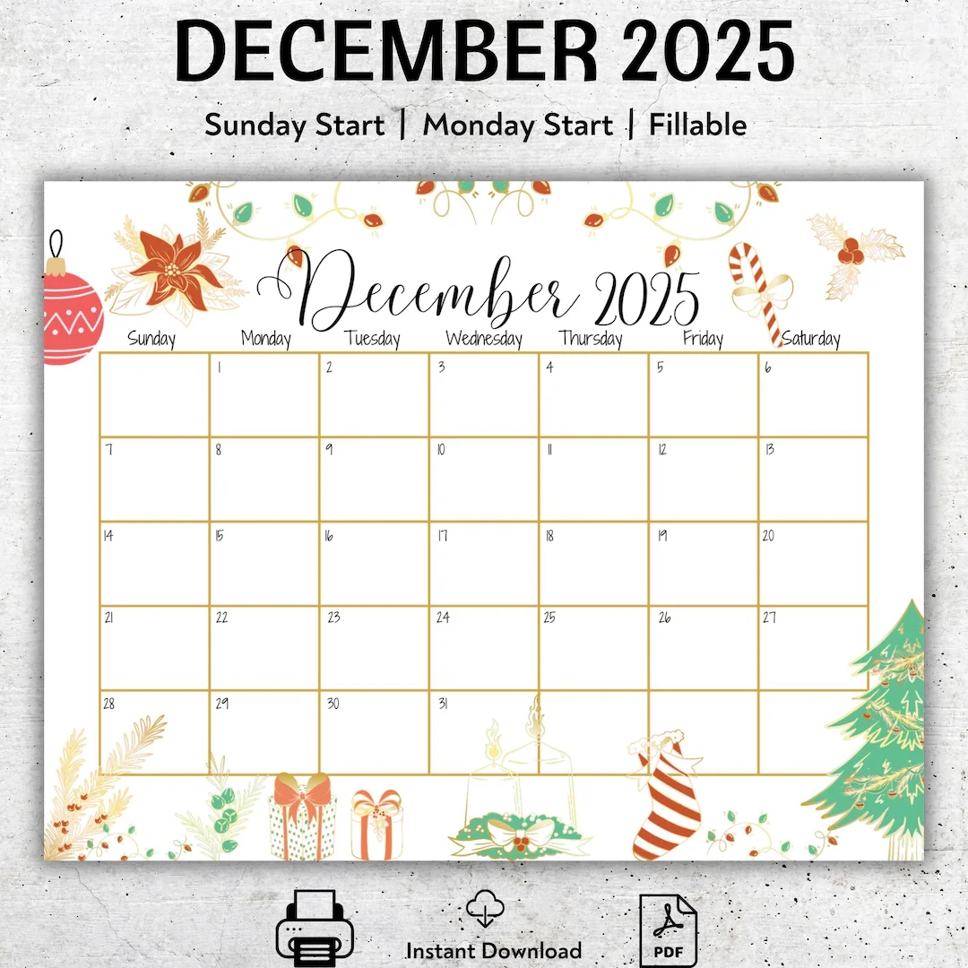EDITABLE December 2025 Calendar Christmas Planner Happy Christmas Printable Fillable Planner Kids Weekly Schedule Classroom Calendar Etsy