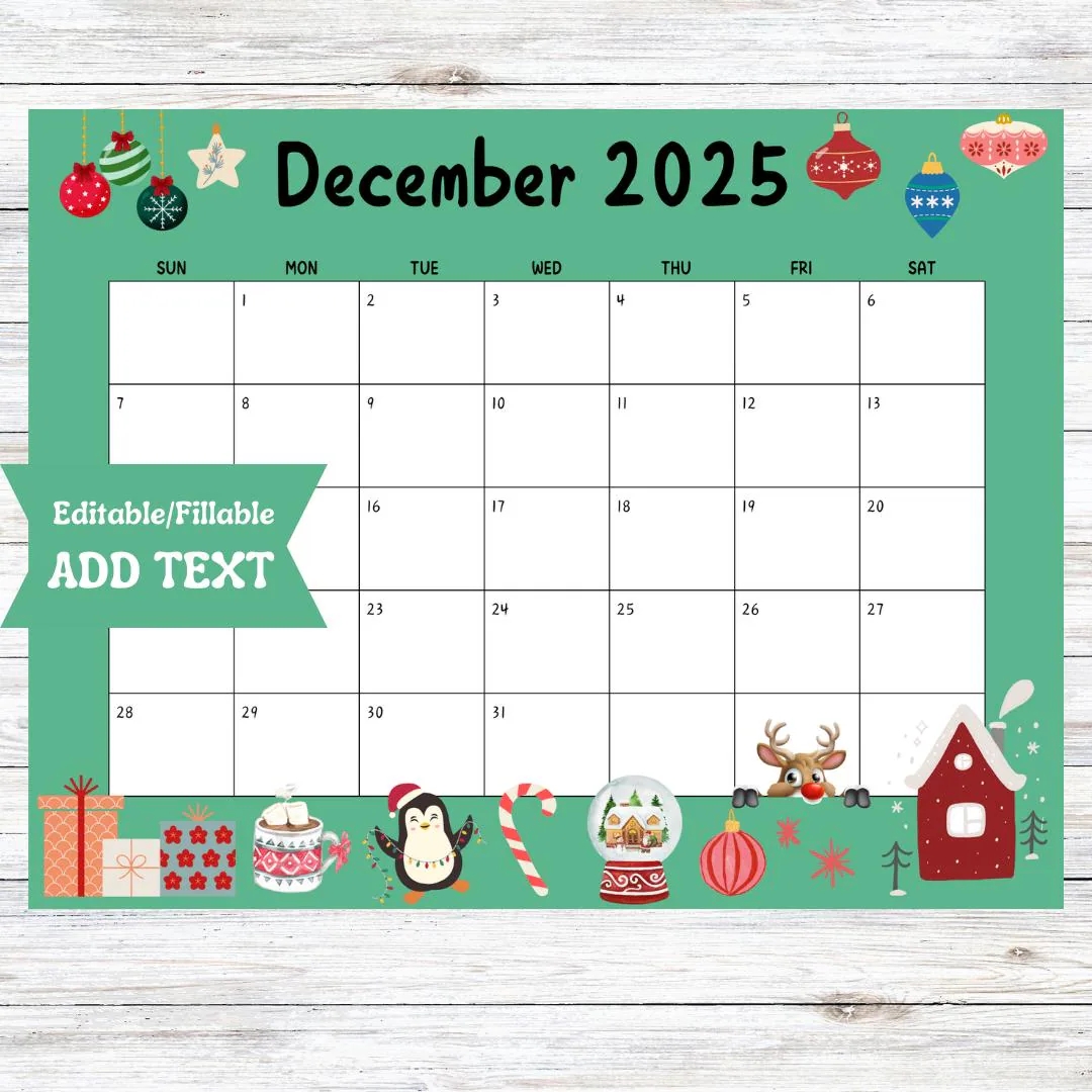 Blank Calendar Christmas December 2025