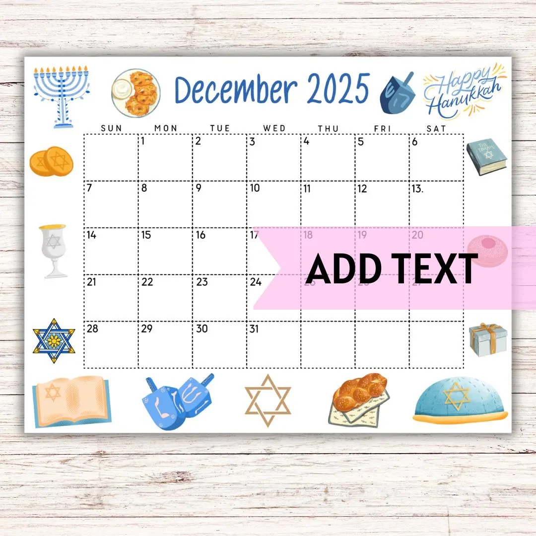EDITABLE December Calendar 2025 Printable Blue Hanukkah Calendar Happy Hanukkah Family Calendar Classroom Calendar December 2025 Etsy