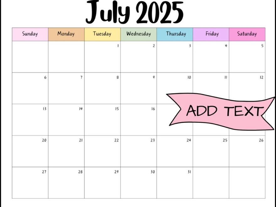 Editable July 2025 Calendar Printable Activity Planner Rainbow Classroom Calendar Digital Download PDF Files Family Organizer Fillable Etsy