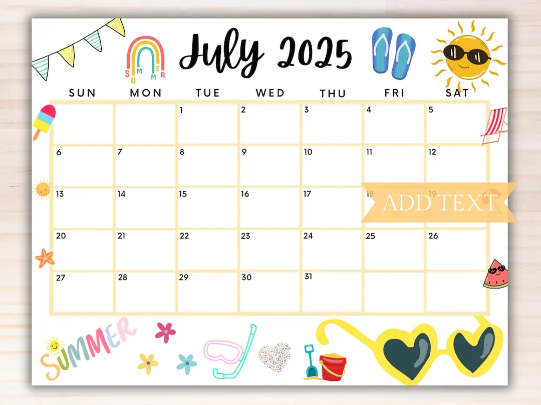 EDITABLE July 2025 Summer Calendar Printable July Calendar School Calendar Monthly Calendar July Planner Fillable Calendar For Summer Etsy Israel