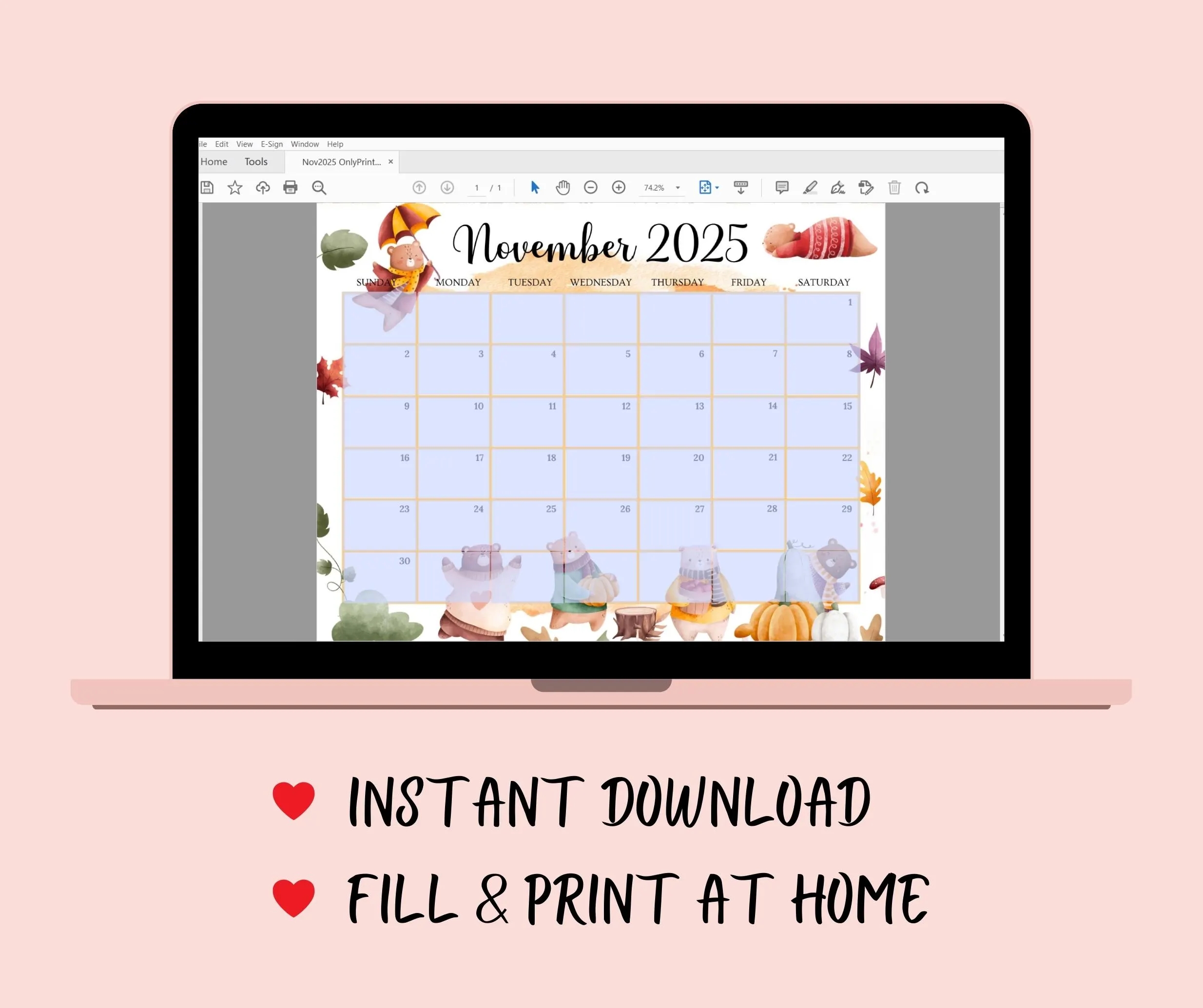 Blank Nov 2025 Calendar Cute