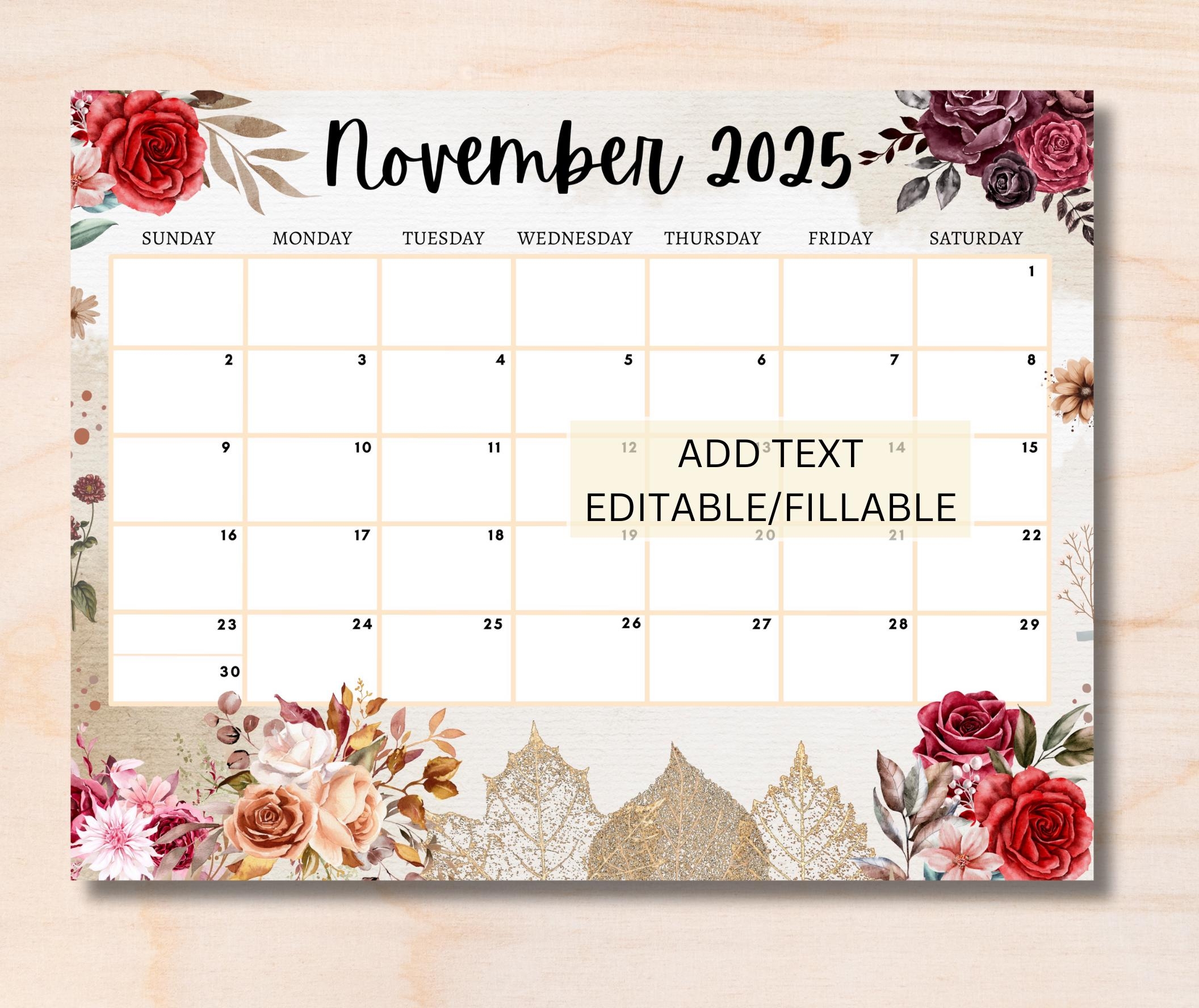EDITABLE November 2025 Calendar printable Fillable Monthly Planner Holiday Planner Office Home School Organizer Instant Download Etsy EDITABLE November 2025 Calendar printable Fillable Monthly Planner Holiday Planner Office Home School Organizer Instant Download Etsy