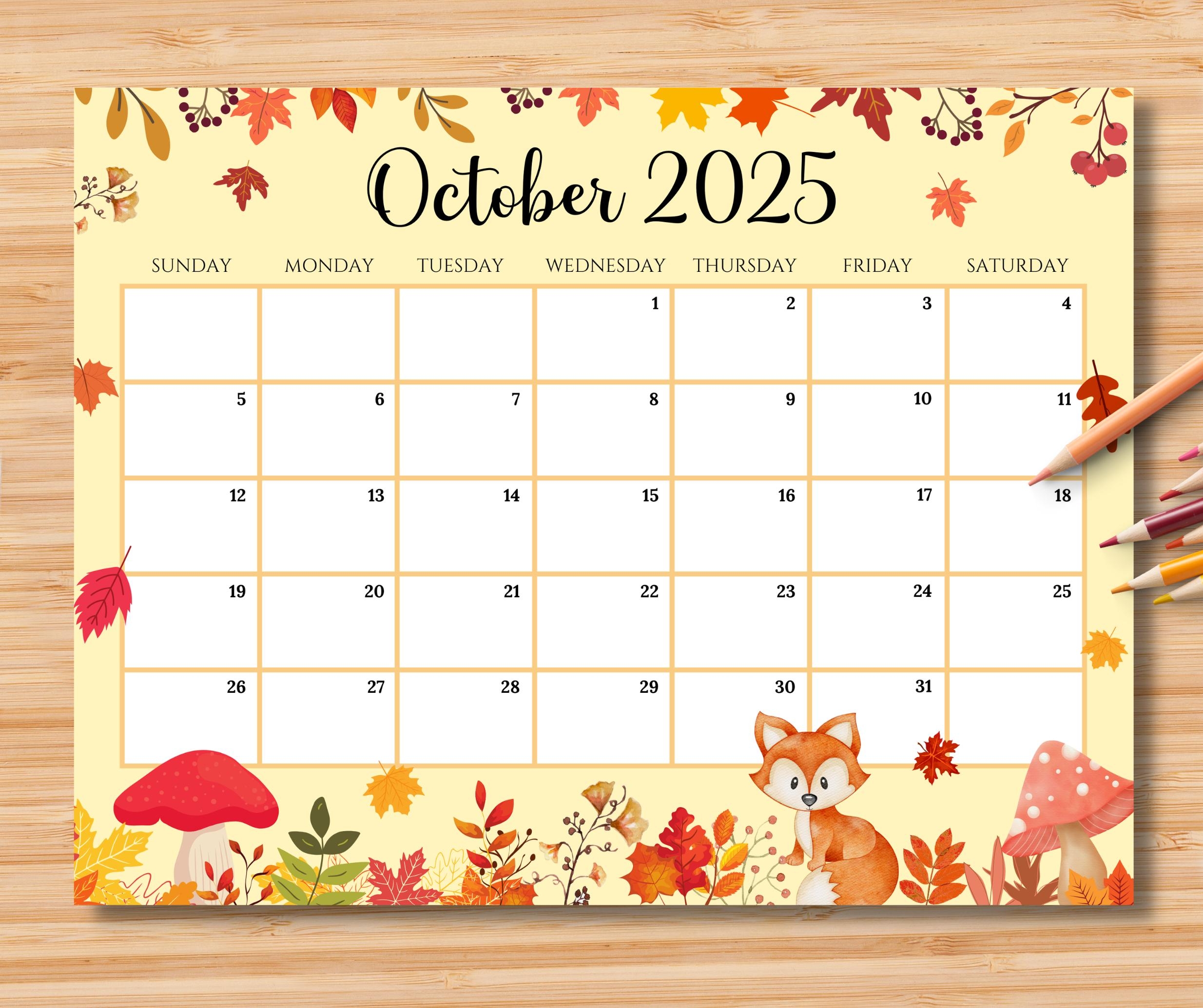 Blank Ocober 2025 Calendar