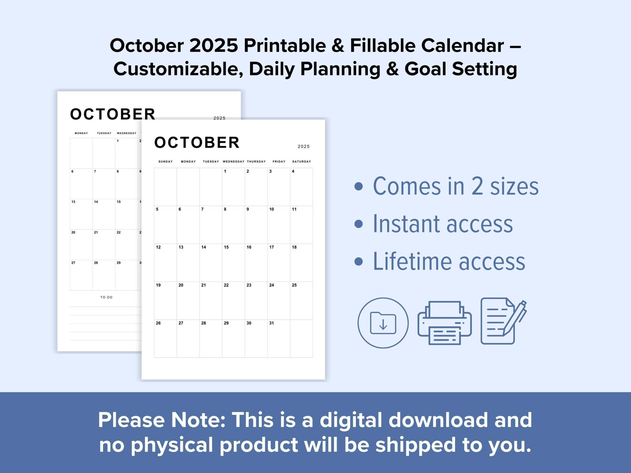 Editable October 2025 Calendar Minimalist Printable US Letter A4 Fillable Instant Download Etsy Israel