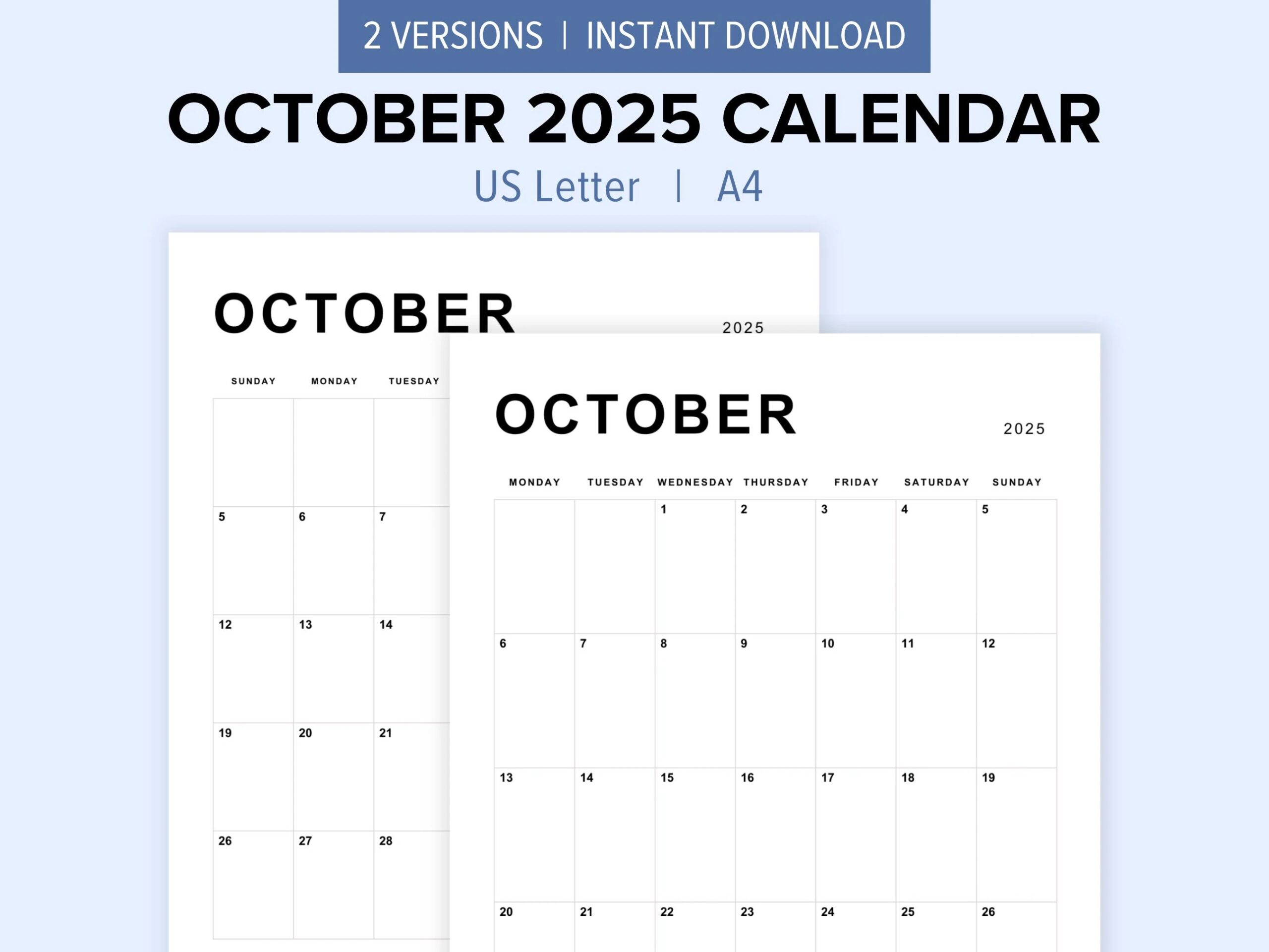 Blank Calendar 2025 October Editable