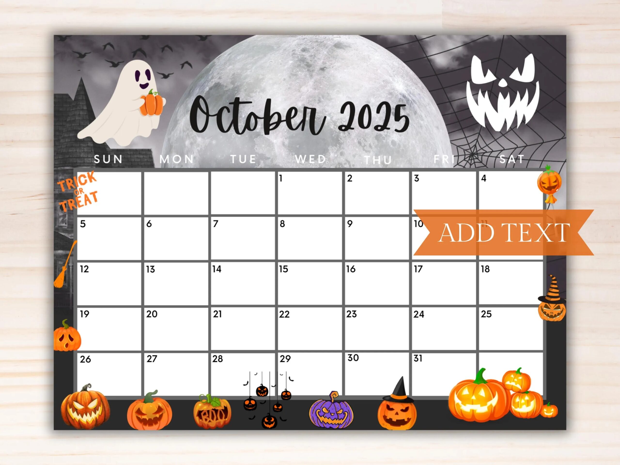 Editable October 2025 Calendar Printable Calendar 2025 Spooky Halloween Calendar W Scary Pumpkins And Ghosts Cute Designs For Halloween Etsy UK