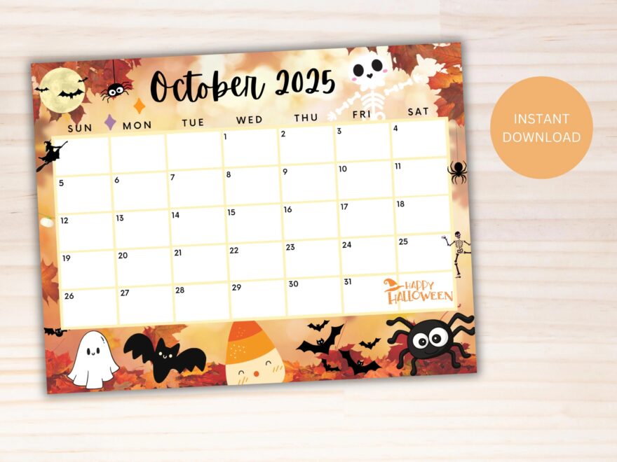 Editable October 2025 Calendar Printable Calendar W Spooky Halloween Calendar Monthly Calendar Academic Planner School Calendar Fall Etsy