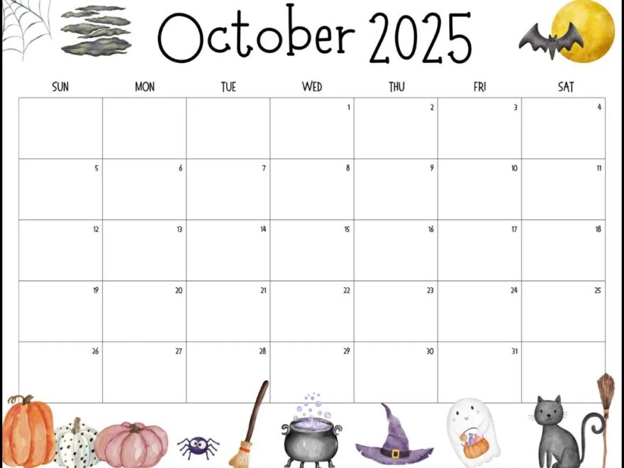 Editable October 2025 Calendar Printable Fillable Digital Download Halloween School Office Activity Planner Fall Spooky Cute Cats Bats Etsy