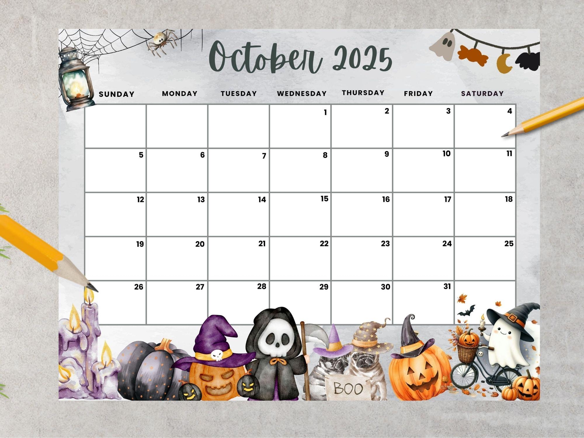 EDITABLE October 2025 Calendar Spooky Halloween Planner Cute Ghost Pumpkin Kids Schedule School Calendar Home School Colorful Autumn Etsy