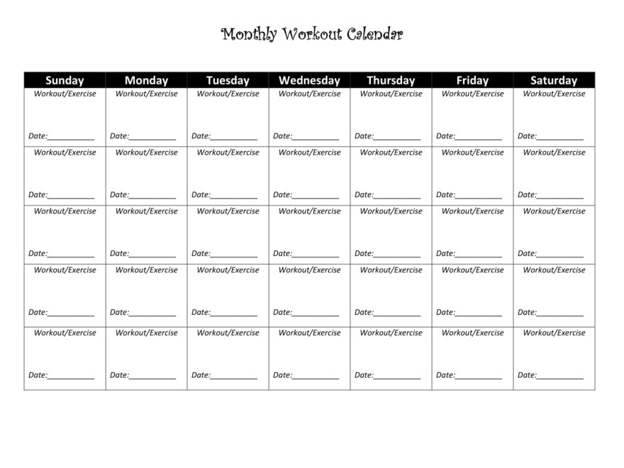Exercise Calendar