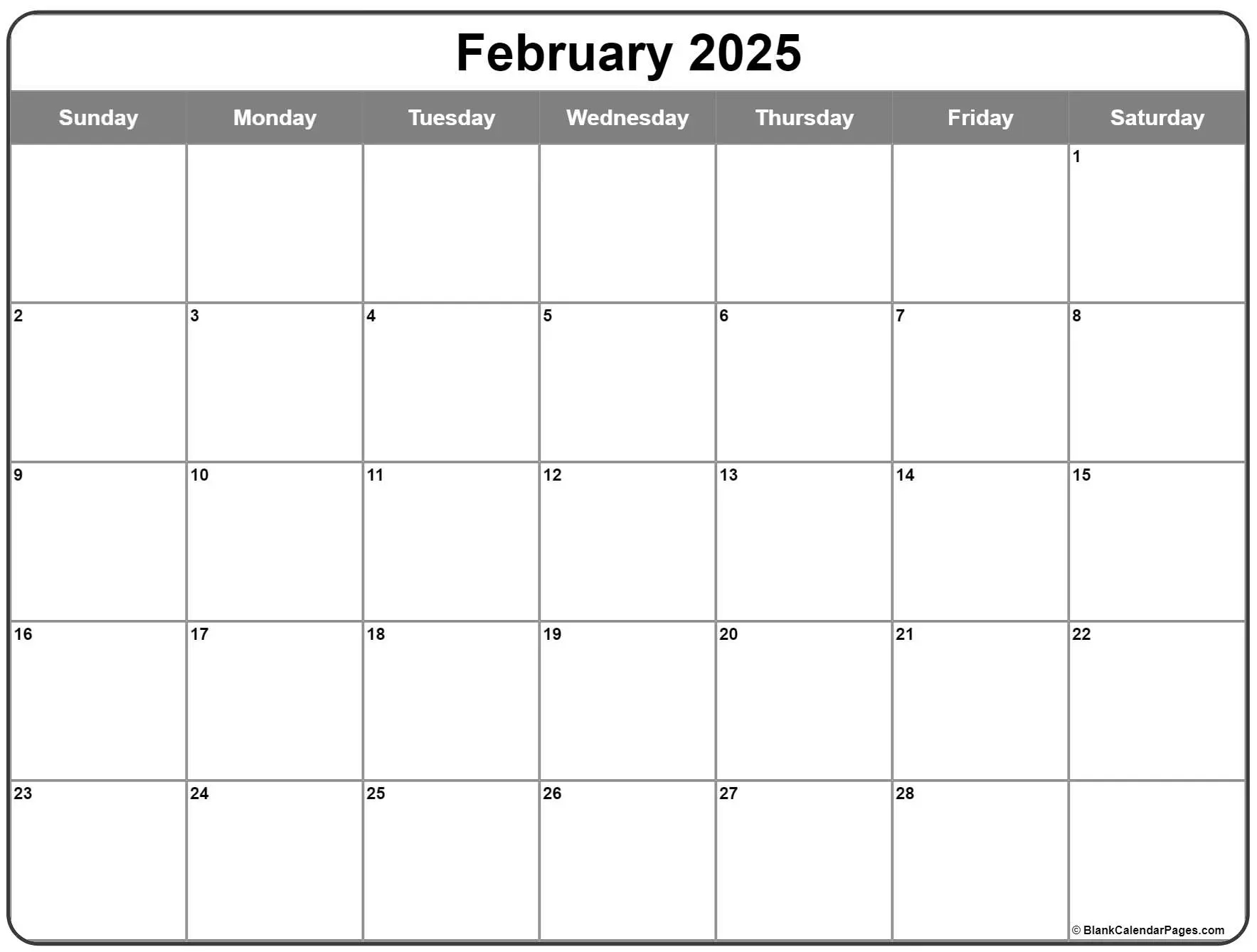February 2025 Printable Calendar Printable Party Favors