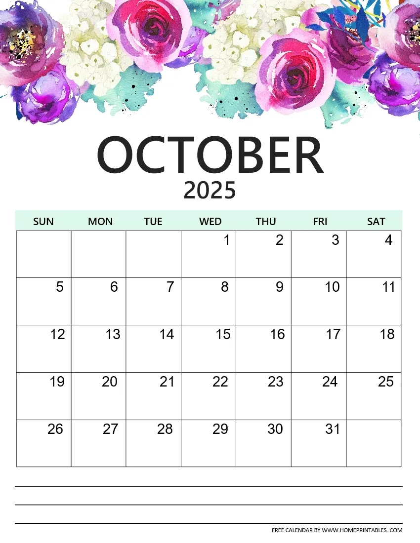 Print Blank Monthly Calendar October 2025