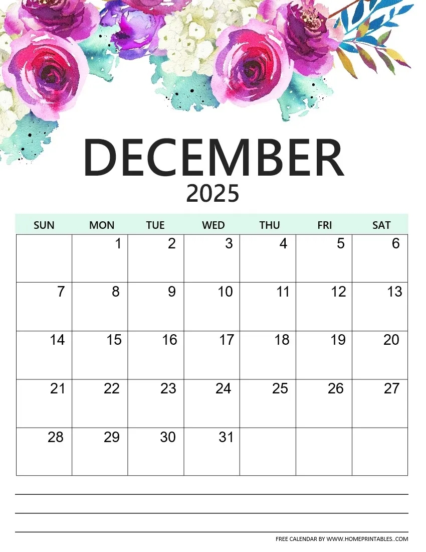 Blank Editable Calendar December 2025