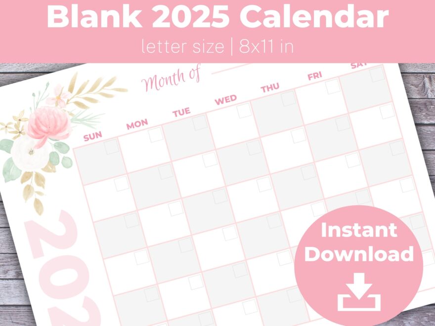 Floral Blank 2025 Monthly Calendar 8 5x11 Letter Size Printable Etsy