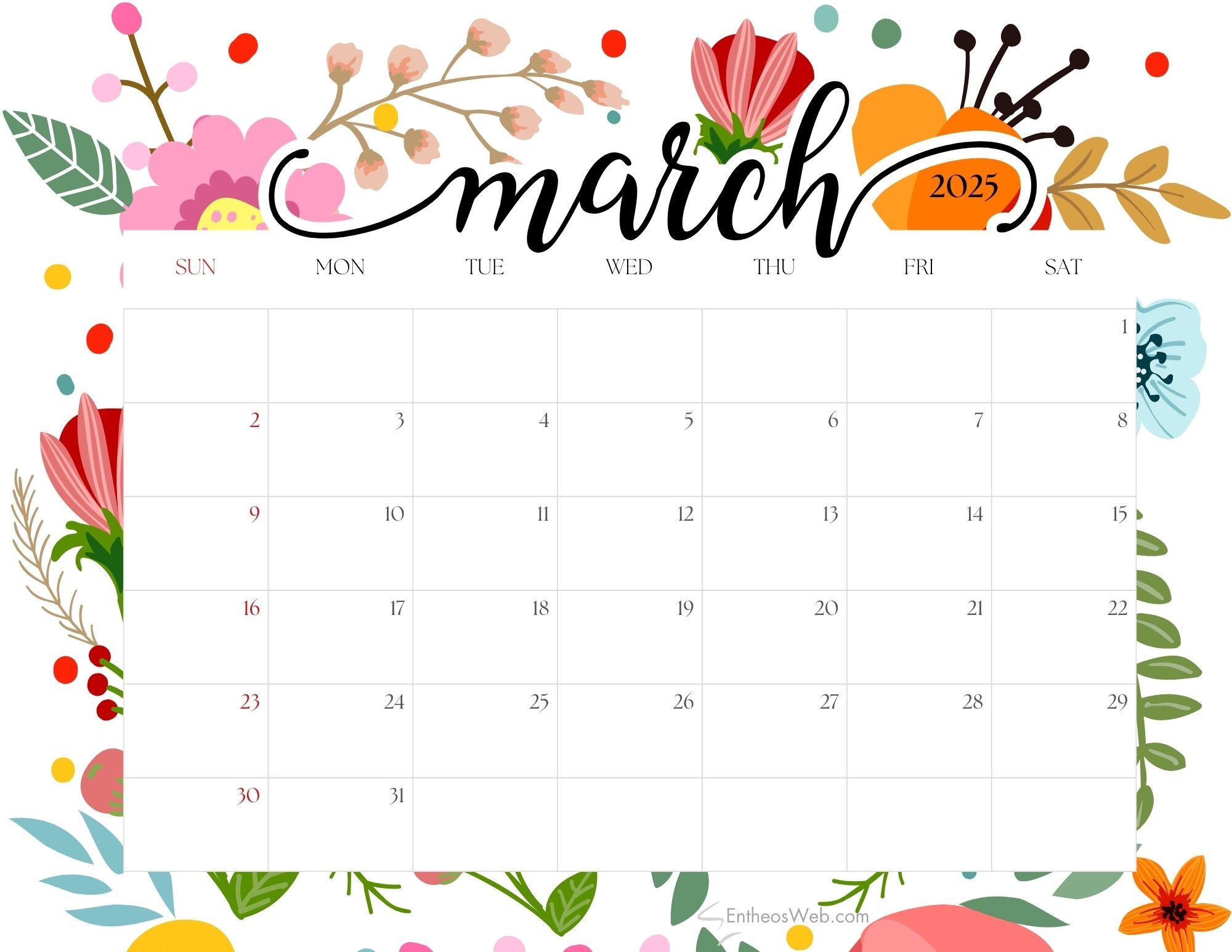 Floral Calendar Printables EntheosWeb