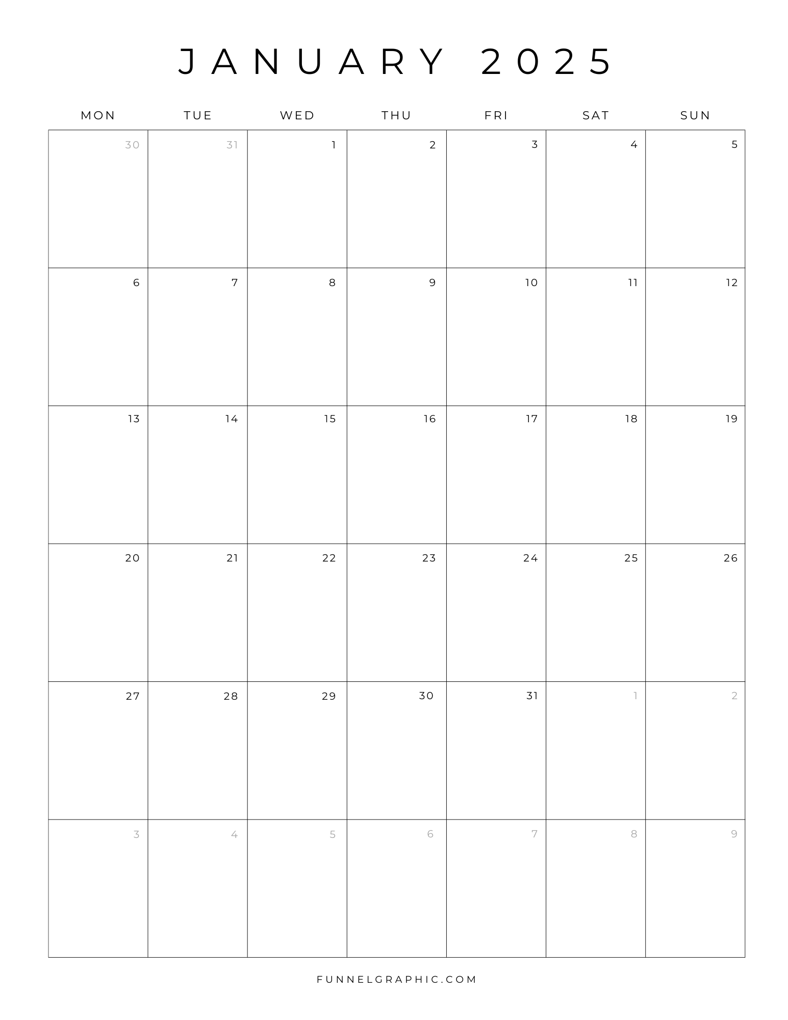 Free 2025 Calendar Printable Blank Portrait Templates