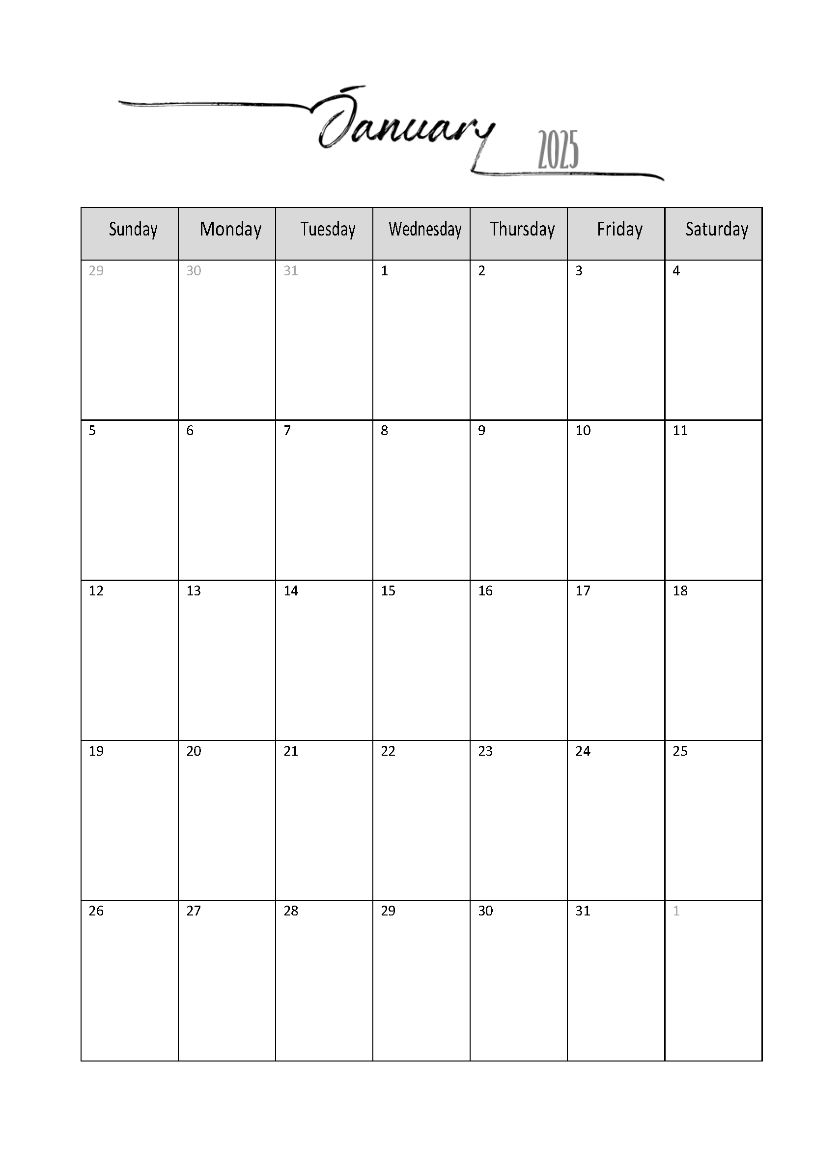 FREE 2025 Calendar Template Word Instant Download