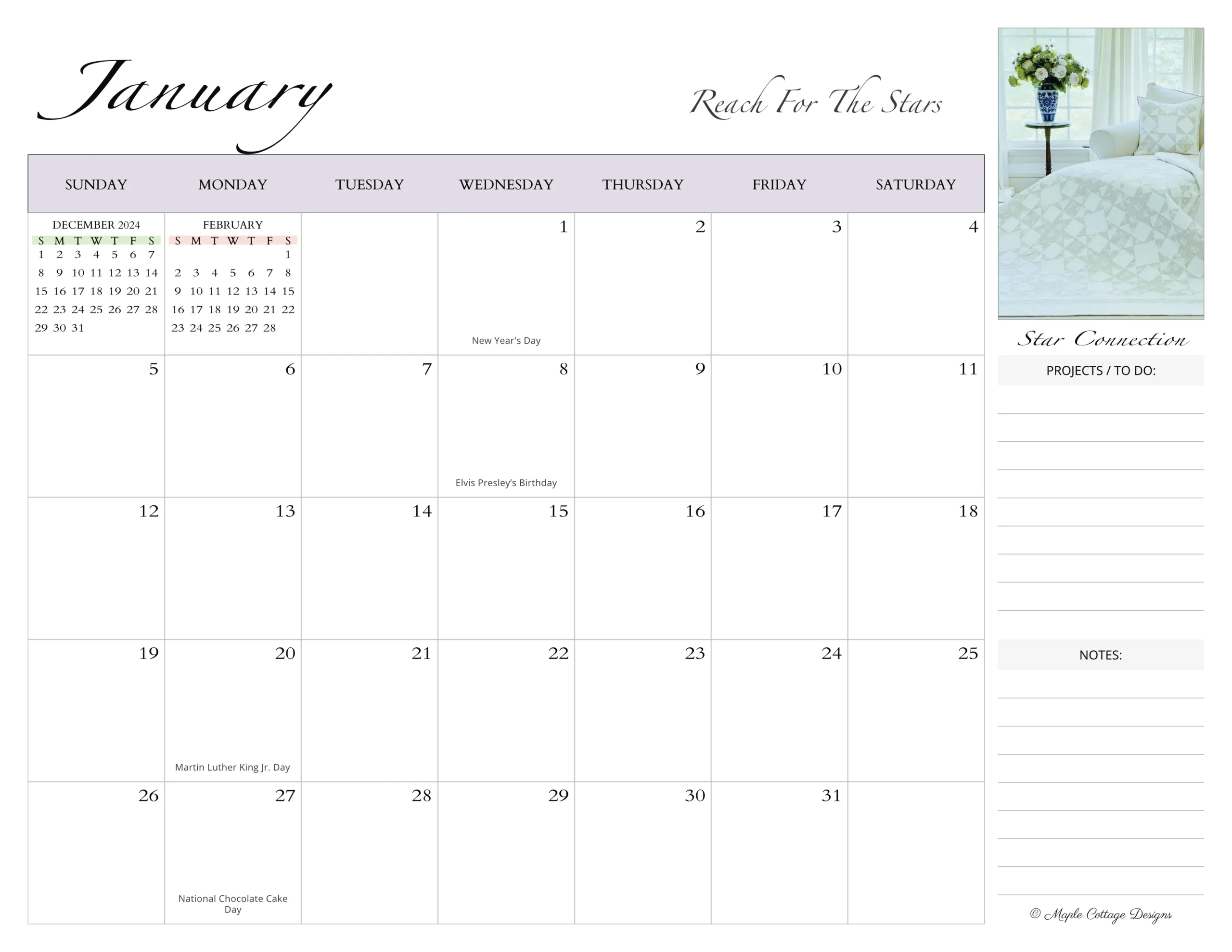 Free 2025 Printable Calendar PDF Maple Cottage Designs