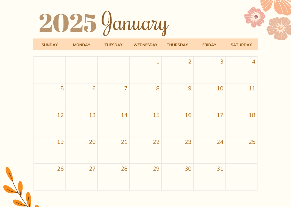 Free Aesthetic January 2025 Calendar Template To Edit Online