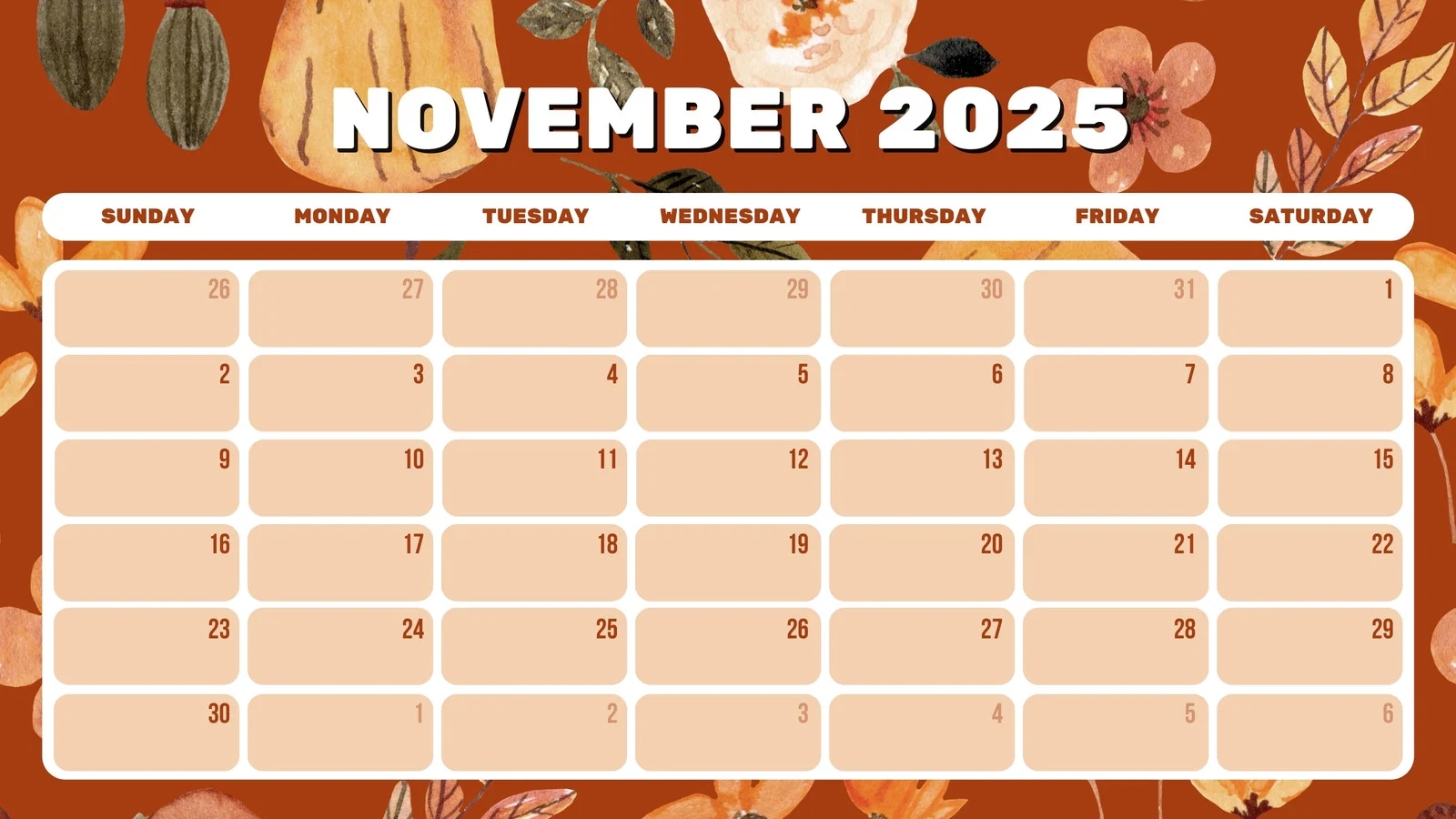 Blank November 2025 Calendar Template