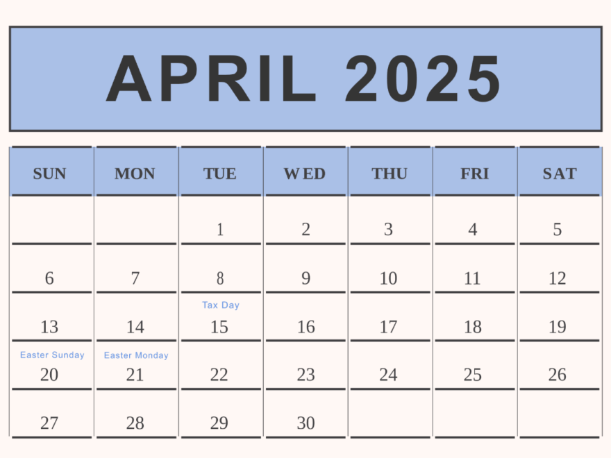 Free April 2025 Calendar With US Holidays Template To Edit Online